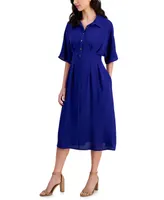Connected Women's Collared Partial-Button-Front Midi Dress