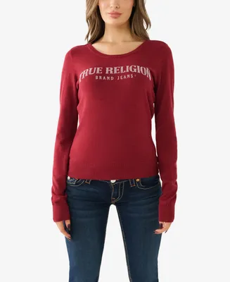 True Religion Women's Crystal Horseshoe Fitted Sweater