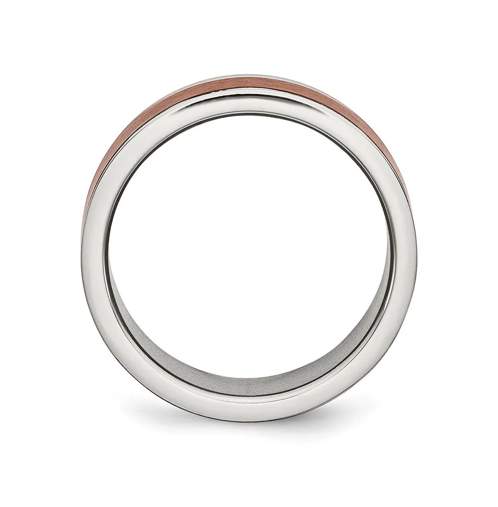 Chisel Stainless Steel Brushed and Polished Brown 8mm Band Ring