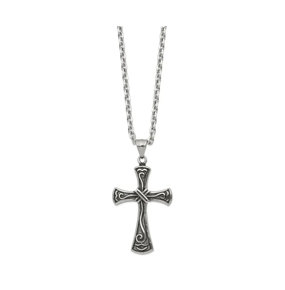 Chisel Antiqued Swirl Design Cross Pendant 25 inch Cable Chain Necklace