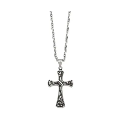 Chisel Antiqued Swirl Design Cross Pendant 25 inch Cable Chain Necklace