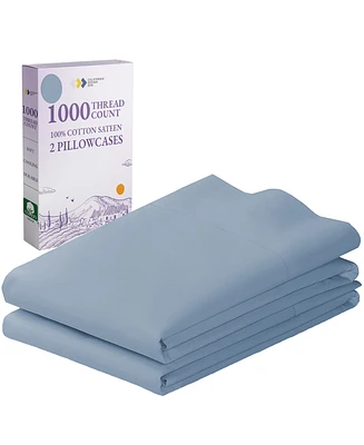 Luxury 1000 Thread Count Pillowcases, 100% Cotton Sateen Weave, Set Of 2 Classic Style Pillow Cases King Fits Pillows