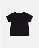 Boy Organic Cotton T-Shirt With Print Black