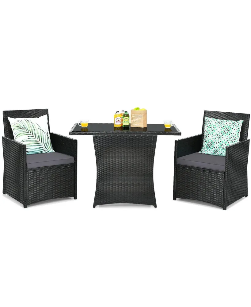 3 Pieces Patio Rattan Furniture Set with Cushion and Sofa Armrest