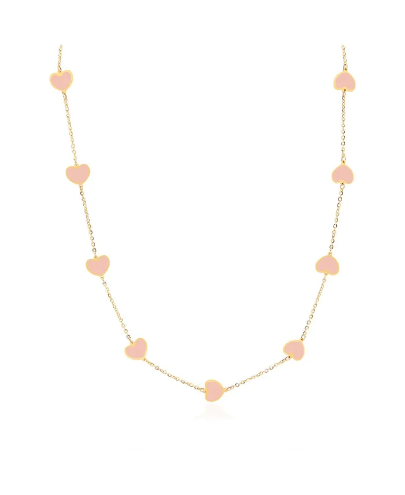 The Lovery Pink Pearl Heart Station Necklace 14K Gold