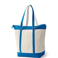 Lands' End Large Natural 5 Pocket Zip Top Long Handle Canvas Tote Bag