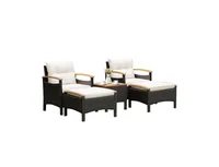 5 Pieces Patio Conversation Set with Cushions Coffee Table and 2 Ottomans