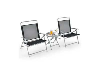 3 Piece Patio Folding Chair Set Outdoor Metal Conversation Set