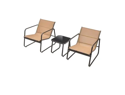 3 Pieces Patio Conversation Set with Breathable Fabric and Tabletop-Brown