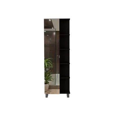 Depot E-shop Venus Mirror Linen Single Door Cabinet, Five External Shelves