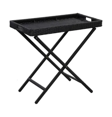 Folding Table Black 31.5"x17.7"x29.5" Poly Rattan