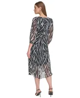 Dkny Women's Printed 3/4-Sleeve Wrap Dress
