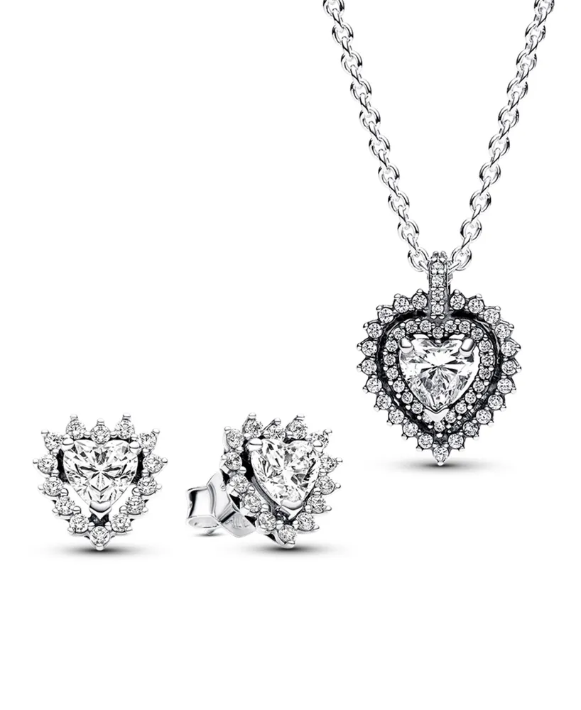 Buy CLARA 925 Sterling Silver Rhodium Plated Halo Pendant Earring Necklace  Set With Chain (Set of 3) online