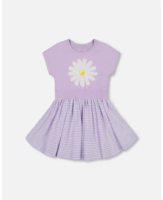 Girl Crinkle Dress With Applique Vichy Lilac