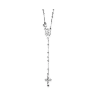 Sterling Silver Polished Beaded Rosary Pendant Necklace 18"
