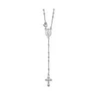 Sterling Silver Polished Beaded Rosary Pendant Necklace 18"