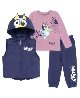 Bluey Girls Zip Up T-Shirt and Jogger Fleece Pants 3 Piece Toddler |Child