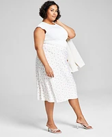 And Now This Trendy Plus Size Floral-Print Midi Skirt