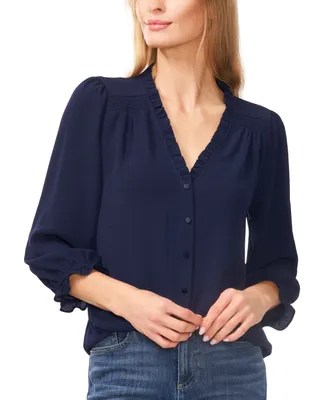 CeCe Women's Ruffled Button-Front 3/4-Sleeve Blouse