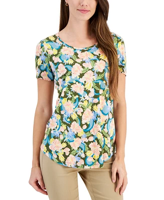 Jm Collection Women's Printed Short Sleeve Scoop-neck Top, Created for Macy's