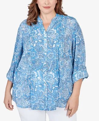 Ruby Rd. Plus Size Button Front Silky Gauze Floral Print Shirt