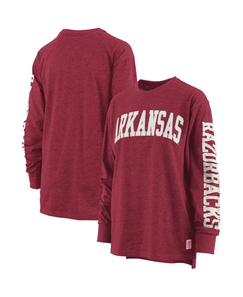 Women's Pressbox Heathered Cardinal Arkansas Razorbacks Two-Hit Canyon Long Sleeve T-shirt