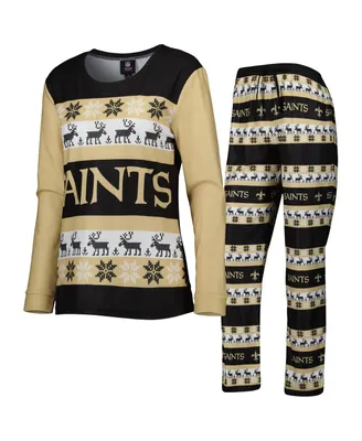Women's Foco Black New Orleans Saints Holiday Ugly Pajama Set