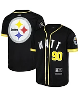 Men's Pro Standard T.j. Watt Black Pittsburgh Steelers Mesh Baseball Button-Up T-shirt