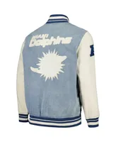 Men's Pro Standard Denim Distressed Miami Dolphins Varsity Blues Full-Snap Jacket