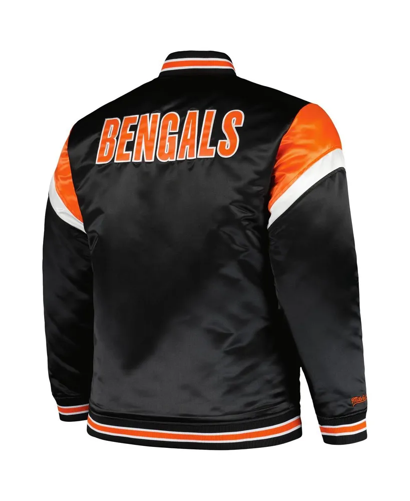 Men's Mitchell & Ness Black Distressed Cincinnati Bengals Big and Tall Satin Full-Snap Jacket