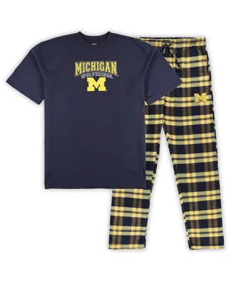 Men's Profile Navy, Maize Michigan Wolverines Big and Tall 2-Pack T-shirt Flannel Pants Set