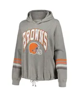 Women's '47 Brand Heather Gray Distressed Cleveland Browns Plus Size Upland Bennett Pullover Hoodie