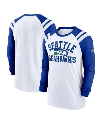 Men's Nike White, Royal Seattle Seahawks Classic Arc Raglan Tri-Blend Long Sleeve T-shirt