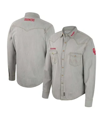 Men's Colosseum x Wrangler Gray Oklahoma Sooners Cowboy Cut Western Full-Snap Long Sleeve Shirt