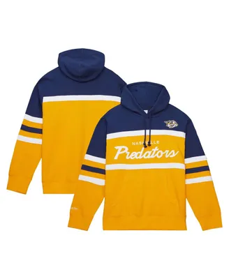 Men's Mitchell & Ness Gold, Navy Nashville Predators Head Coach Pullover Hoodie