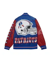 Men's Mitchell & Ness White Distressed New England Patriots Team Burst Warm-Up Full-Zip Jacket