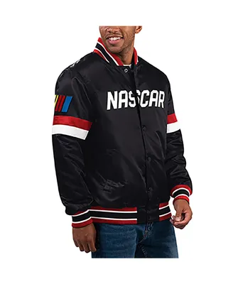 Men's Starter Black Nascar Home Game Full-Snap Varsity Jacket