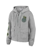 Women's Wear by Erin Andrews Heather Gray Green Bay Packers Full-Zip Hoodie