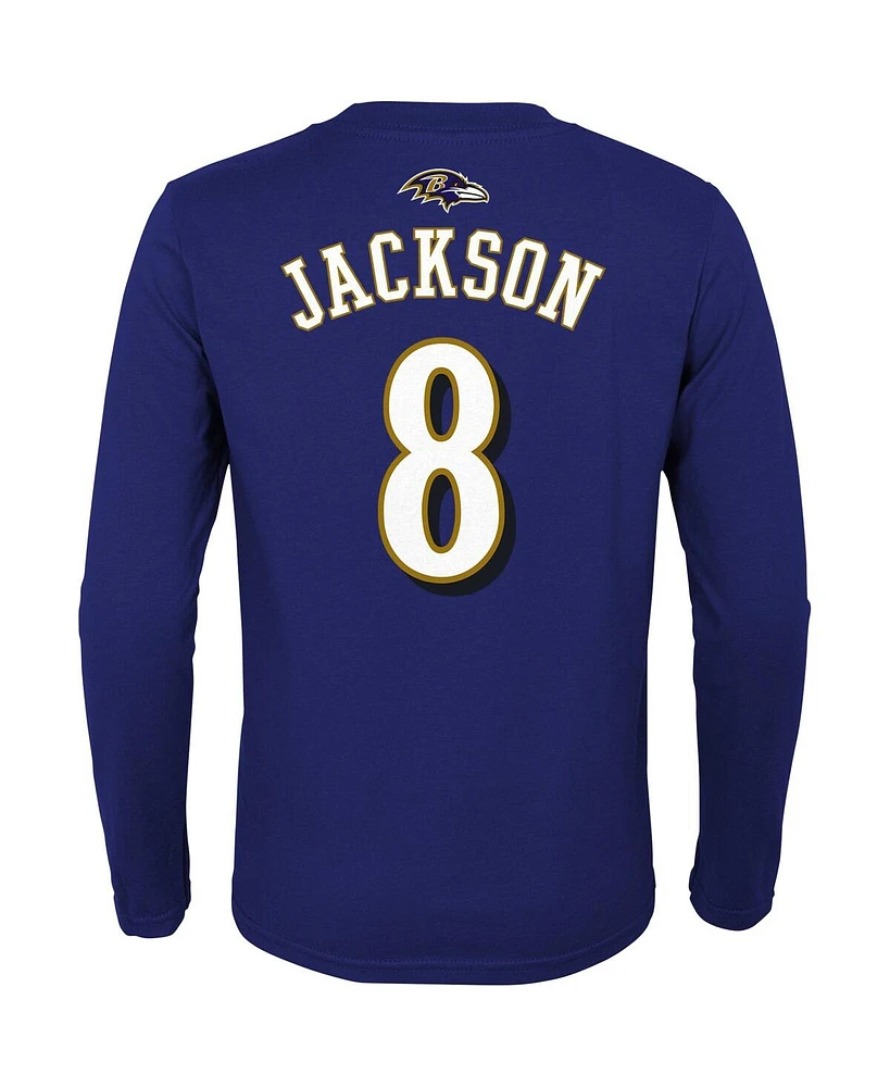 Big Boys Lamar Jackson Purple Baltimore Ravens Mainliner Player Name and Number Long Sleeve T-shirt