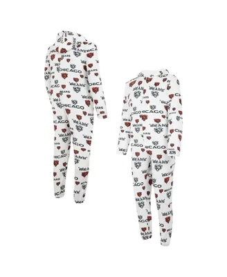 Men's Concepts Sport White Chicago Bears Allover Print Docket Union Full-Zip Hooded Pajama Suit