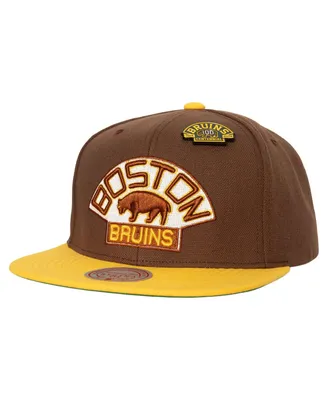 Men's Mitchell & Ness Brown, Gold Boston Bruins 100th Anniversary Collection 60th Anniversary Snapback Hat