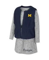 Girls Toddler Colosseum Navy Michigan Wolverines Meowing Vest and Dress Set