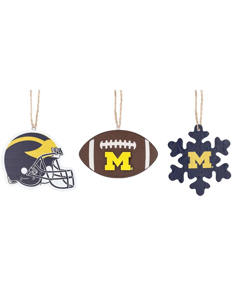 The Memory Company Michigan Wolverines Three-Pack Helmet, Football and Snowflake Ornament Set