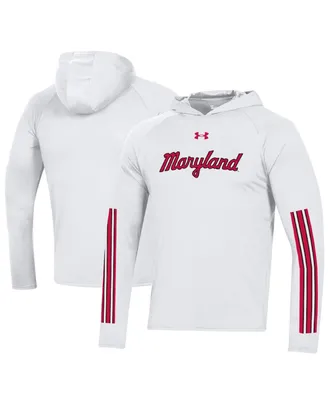 Men's Under Armour White Maryland Terrapins Throwback Tech Long Sleeve Hoodie T-shirt