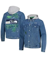 Men's The Wild Collective Seattle Seahawks Hooded Full-Button Denim Jacket