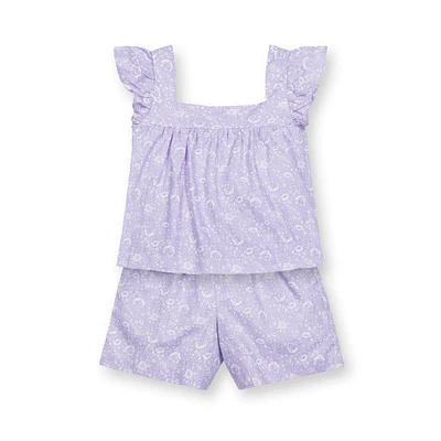 Hope & Henry Girls' Flutter Sleeve Faux Top Pull-On Linen Romper, Kids