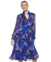 Jessica Howard Women's Printed Tie-Waist Long-Sleeve Dress