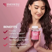 Cranberry Supplement Probiotic Chewable Gummies | Probiotics for Women with 1 Billion Cfu Gut Health Supplements | Immune Health, Vaginal Health, and