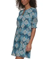 Jessica Howard Women's Printed Elbow-Sleeve A-Line Dress