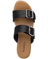 Style & Co Women's Temppestt Slip On Double Buckle Wedge Sandals, Created for Macy's